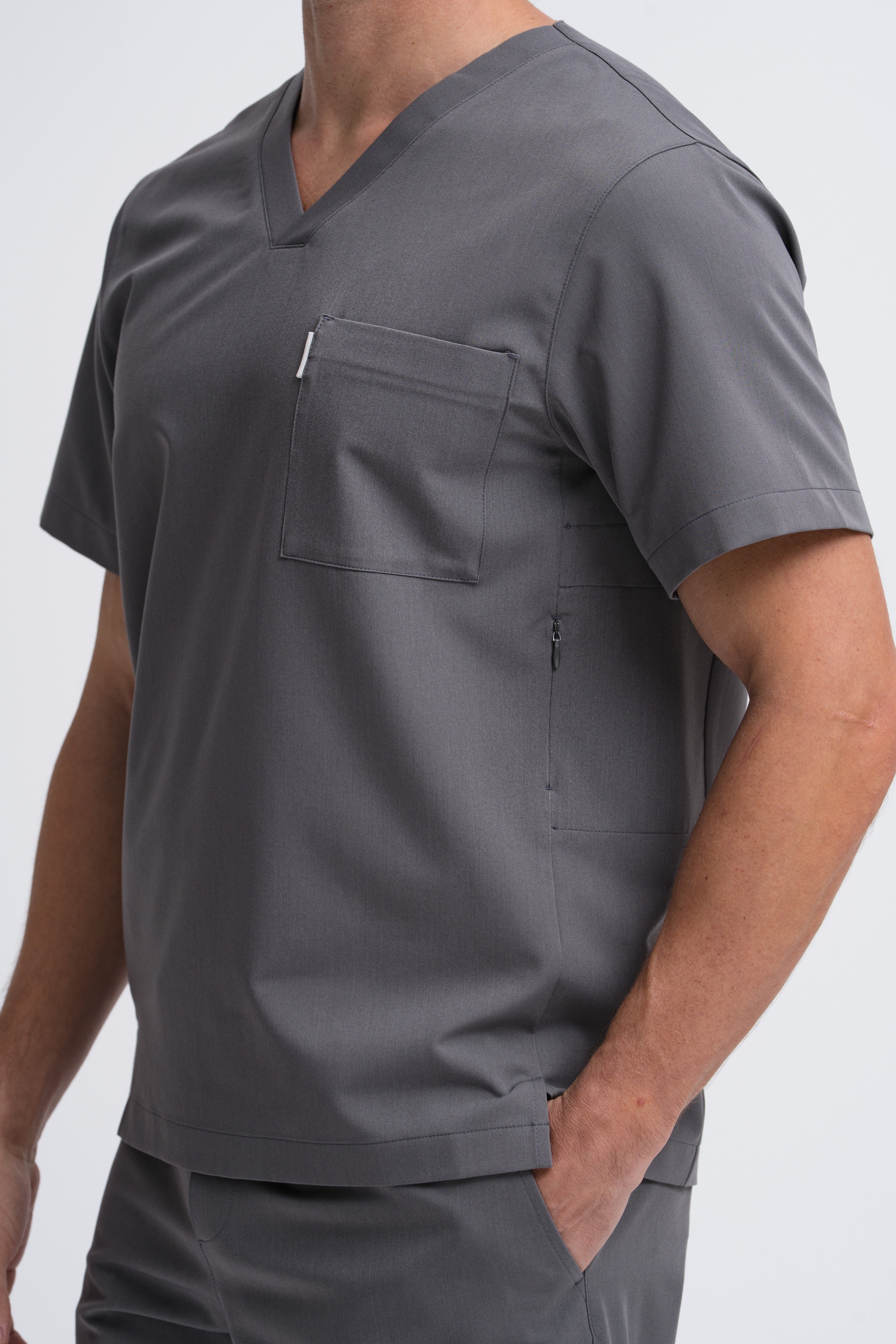 MEN'S CORE V-NECK SCRUB TOP | GREY