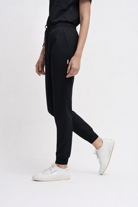 High Waist Pull on Scrub Jogger in Black