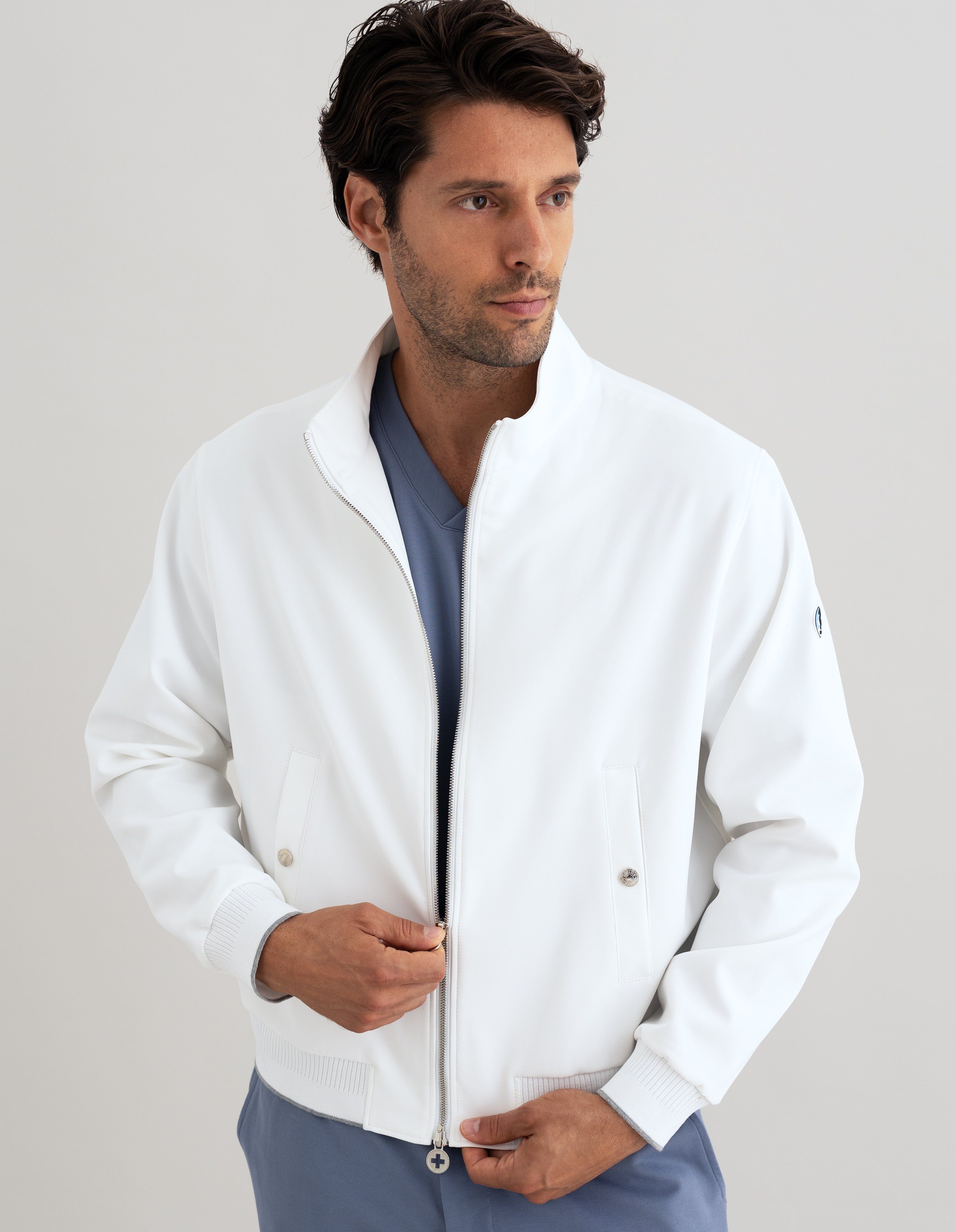 Washington Doctor's Zip Up Jacket in Forte47 Woven in Bright White