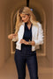Dr. Targol wearing the women’s lightweight cotton doctor’s jacket with Balmacaan collar – front view in professional setting