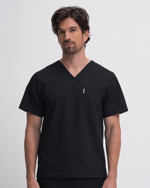 Front view of Men’s Core Professional V-Neck Scrub Top in navy – tailored modern fit medical scrubs for healthcare