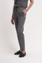 Women's scrub pant in grey, front view, half body.