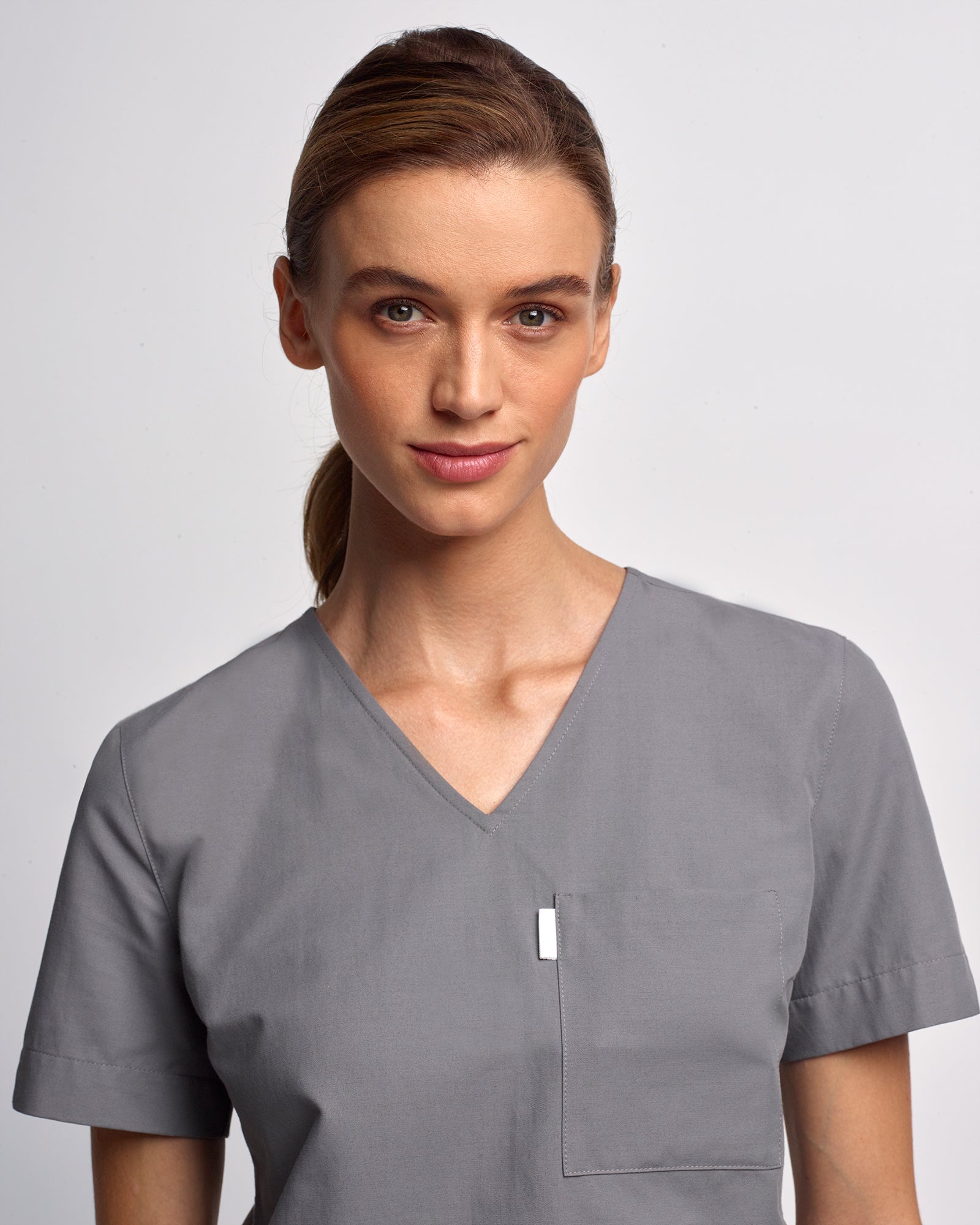 Women's V-neck Office Scrub Top | Woven Stretch