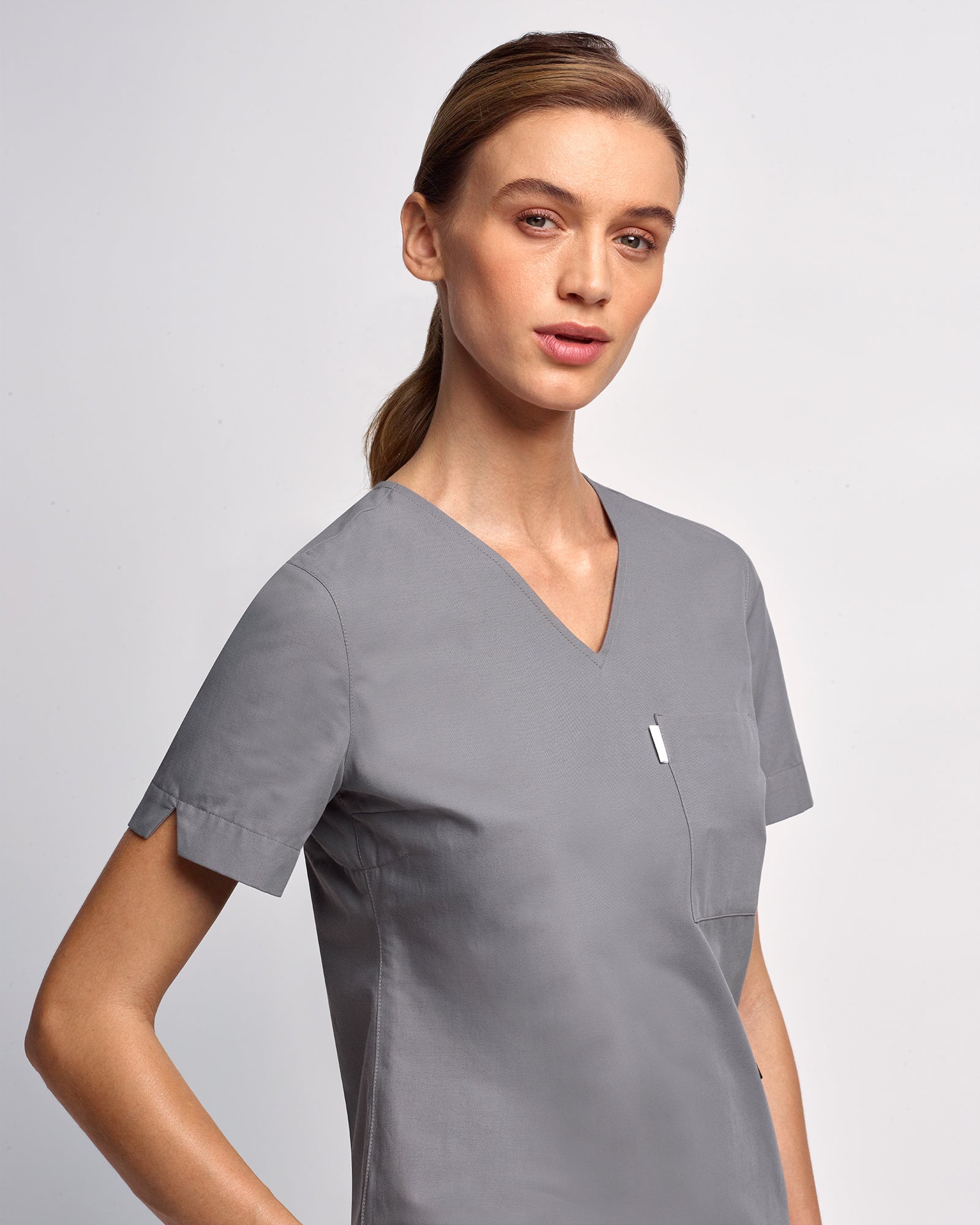 Women's V-neck Office Scrub Top | Woven Stretch