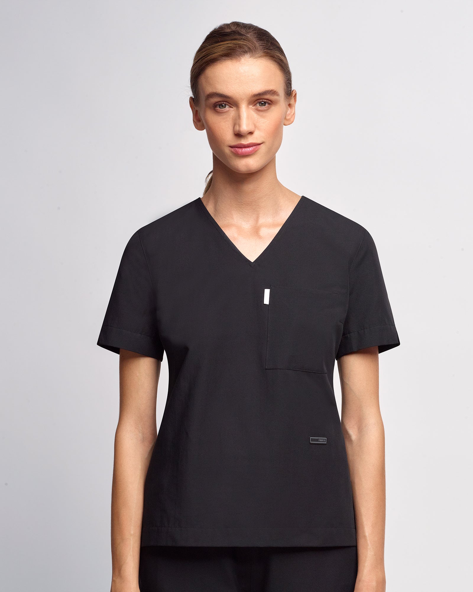 Women's V-neck Office Scrub Top | Woven Stretch