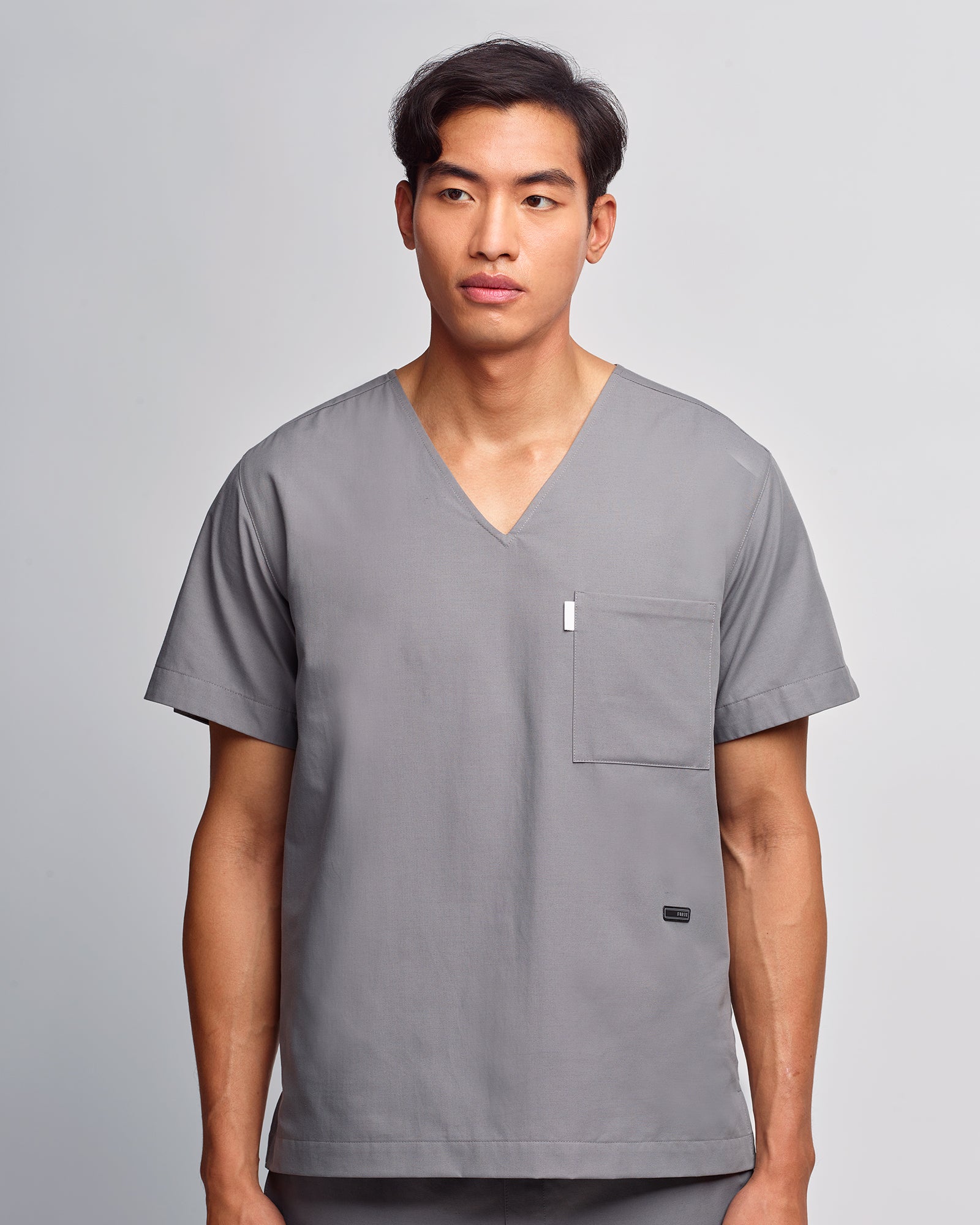 Men's V-neck Office Scrub Top | Woven Stretch