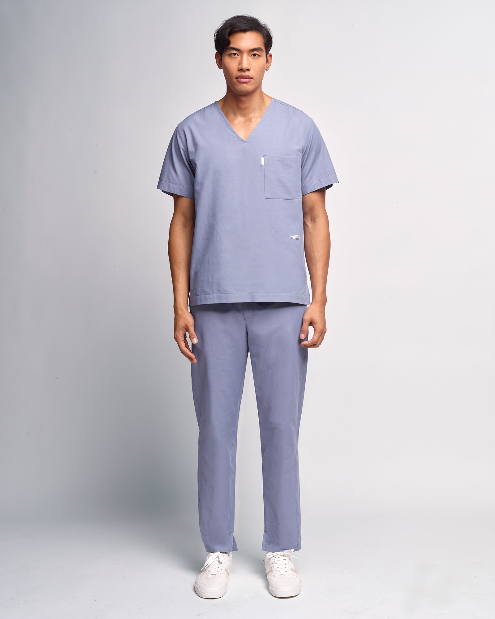 Men's V-neck Office Scrub Top | Woven Stretch