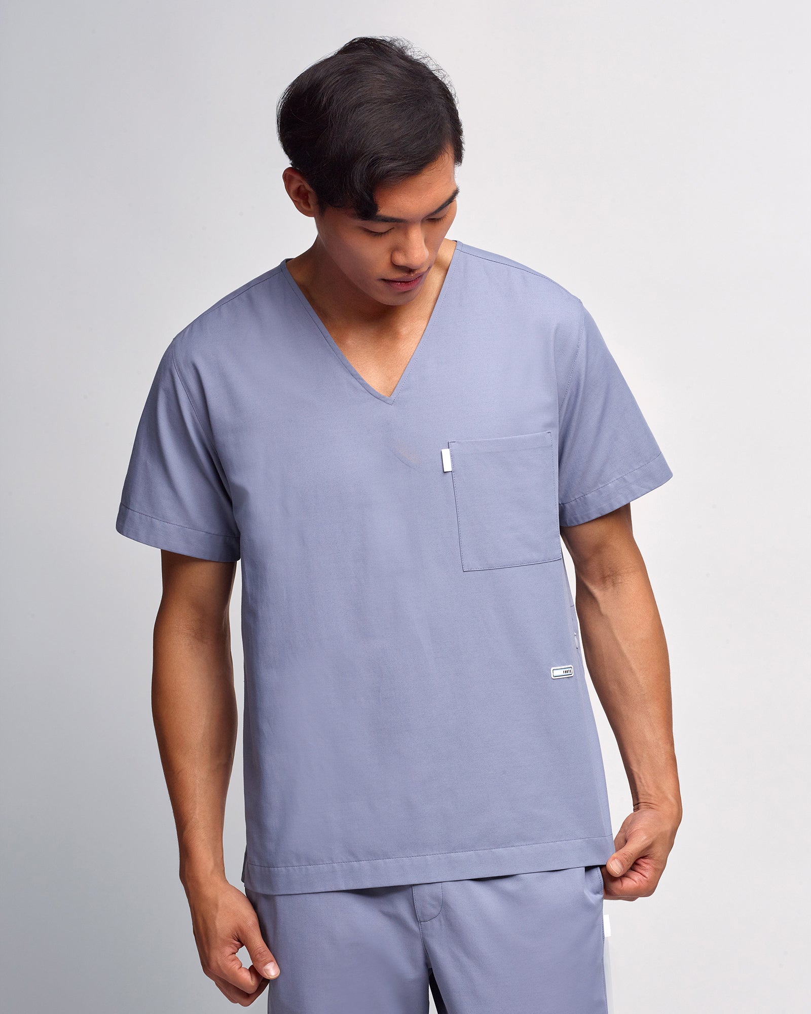 Men's V-neck Office Scrub Top | Woven Stretch