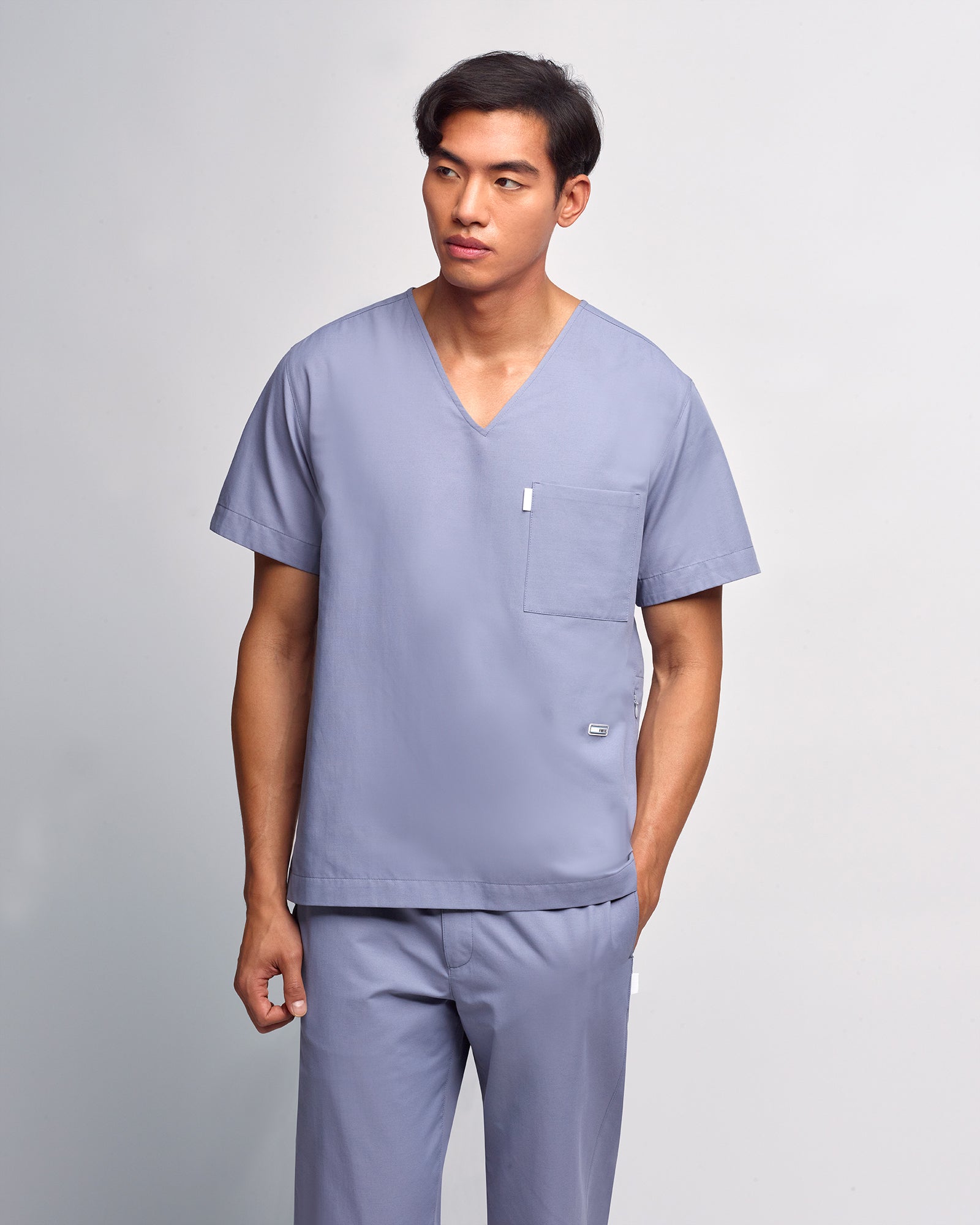 Men's V-neck Office Scrub Top | Woven Stretch
