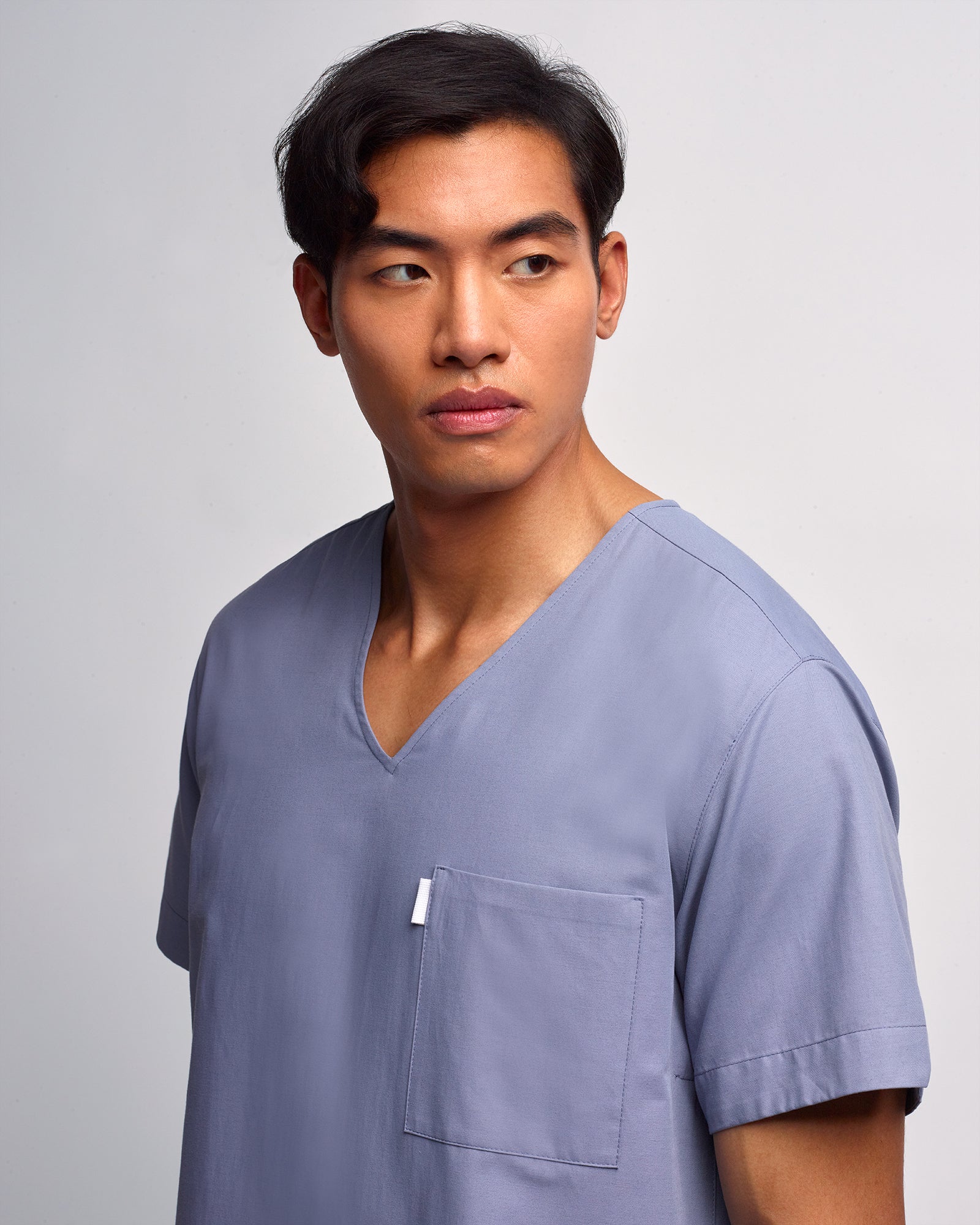 Men's V-neck Office Scrub Top | Woven Stretch