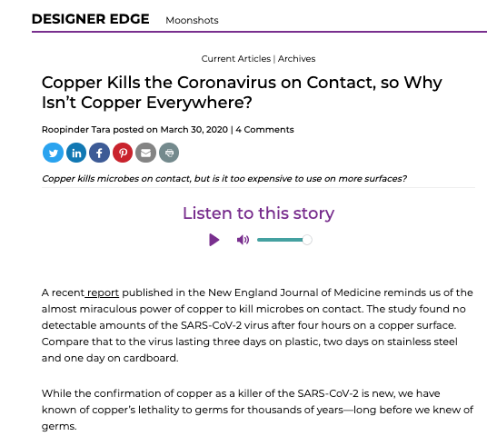 Copper Kills the Coronavirus on Contact, so Why Isn’t Copper Everywhere?