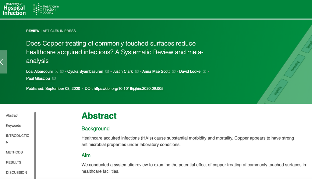 Does Copper treating of commonly touched surfaces reduce healthcare acquired infections? A Systematic Review and meta-analysis
