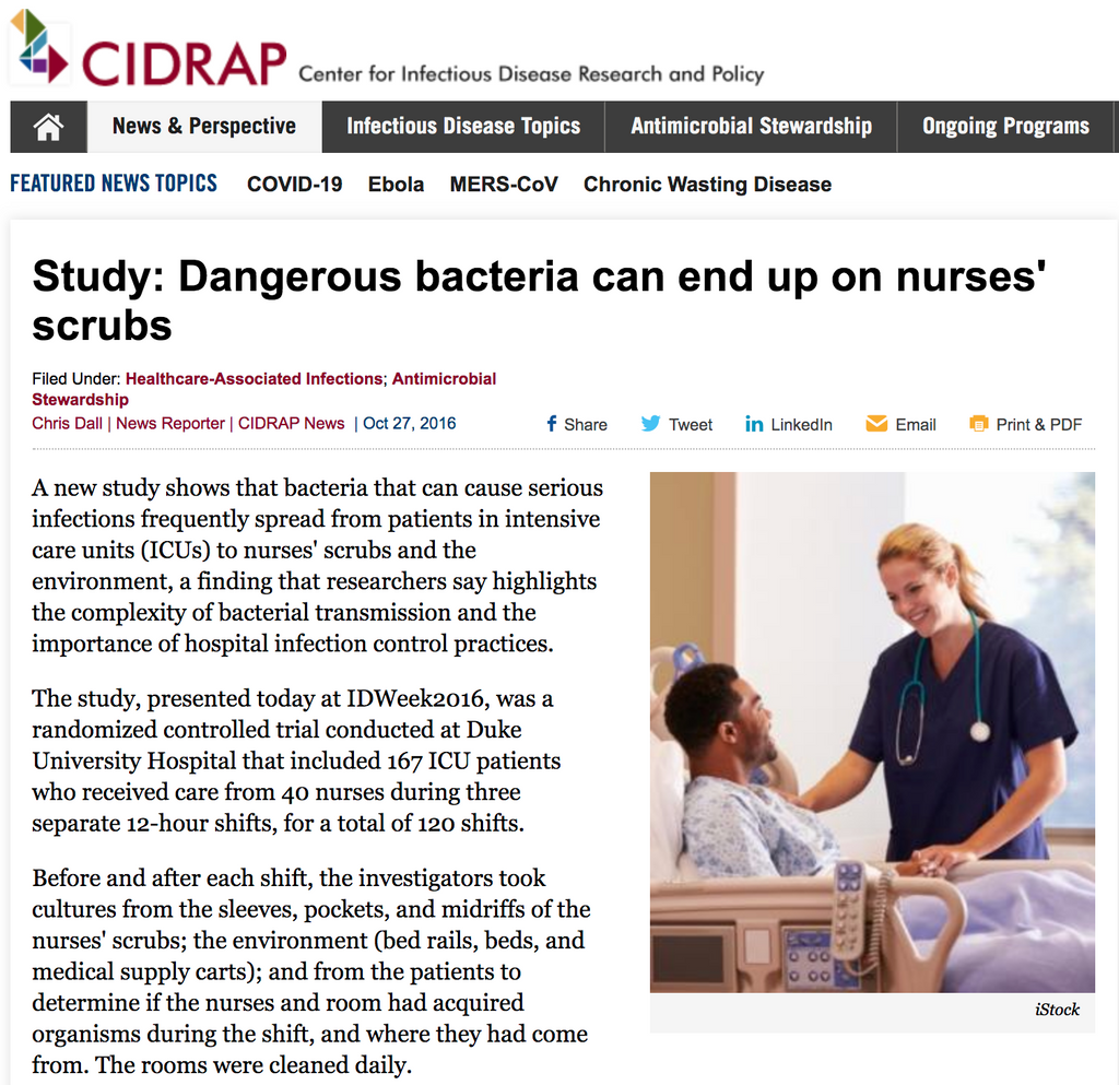 Dangerous bacteria can end up on nurses' scrubs