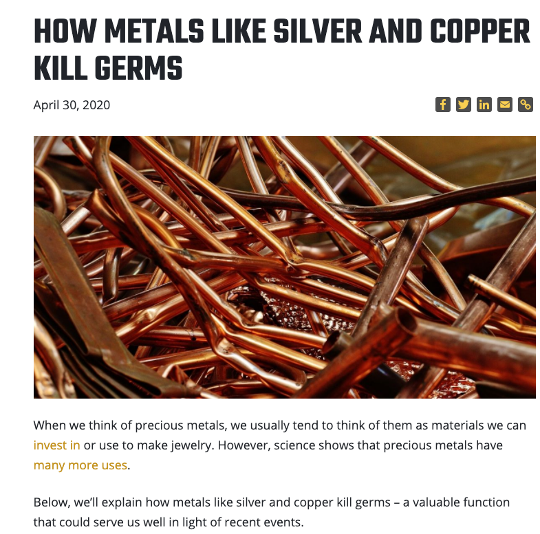 HOW METALS LIKE SILVER AND COPPER KILL GERMS