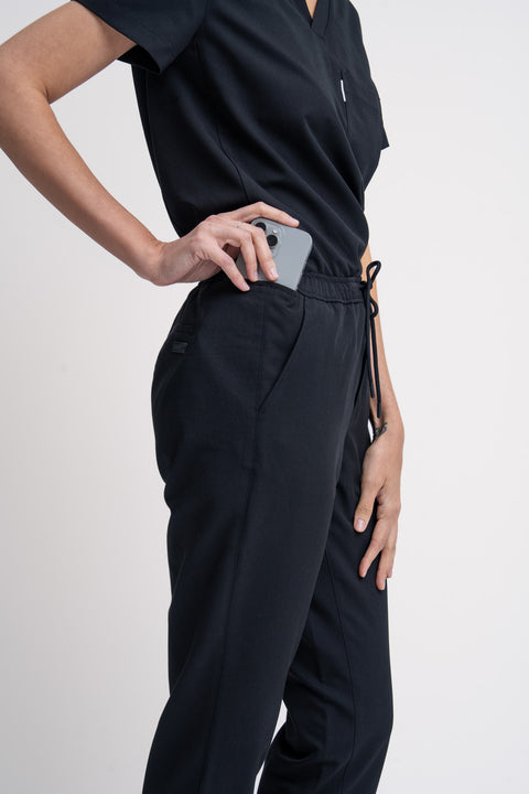 High Waist Pull on Scrub Jogger in Black