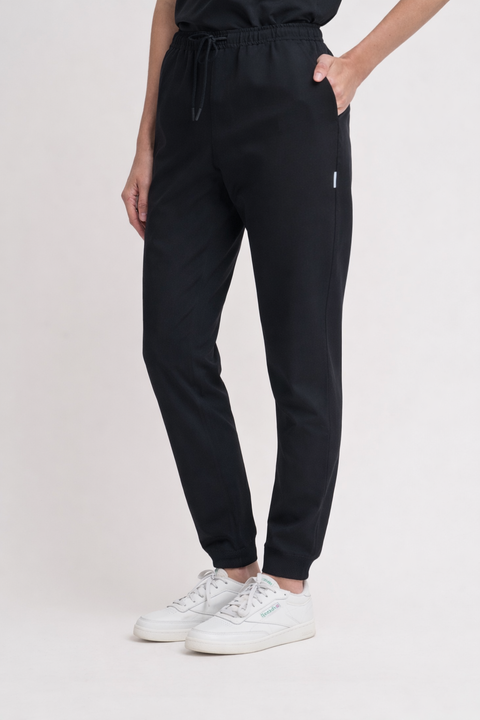High Waist Pull on Scrub Jogger in Black