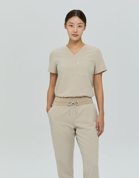 Perfect V Neck Scrub Top in Cappuccino