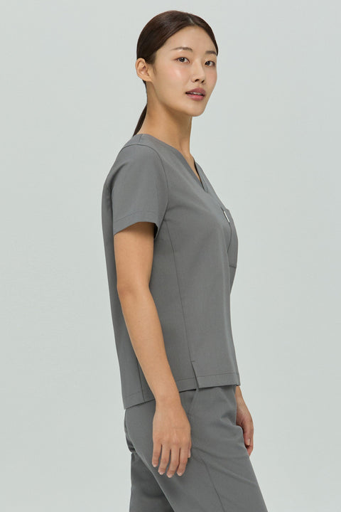 Perfect V Neck Scrub Top in Grey