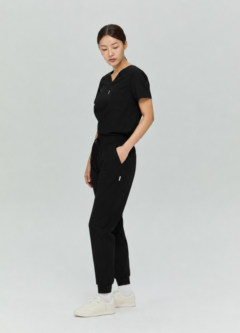 Perfect V Neck Scrub Top in Black