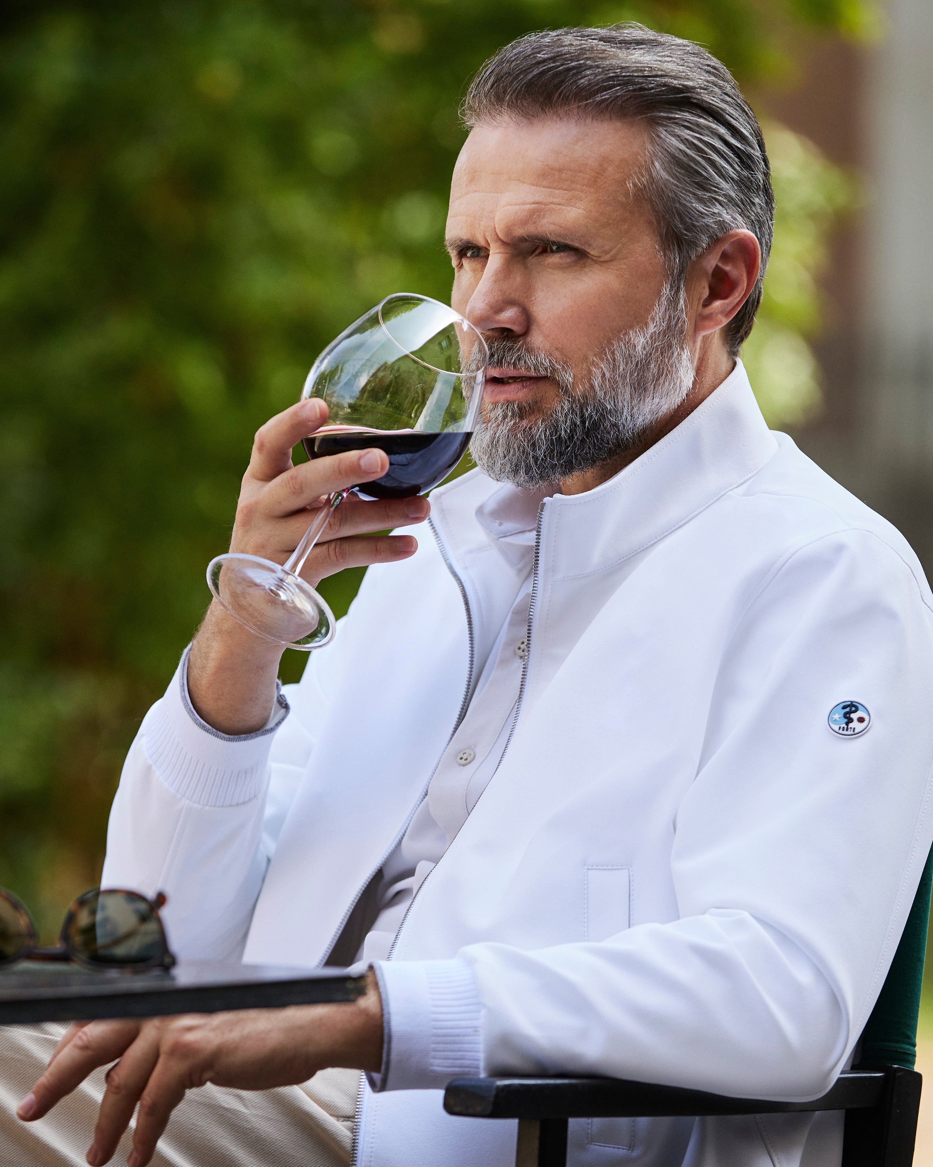 Washington Doctor's Zip Up Jacket in Forte47 Woven in Bright White