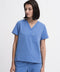 Women's V-neck scrub top in Sailor Blue, front view, full body.