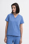 Women's V-neck scrub top in Sailor Blue, front view, full body.