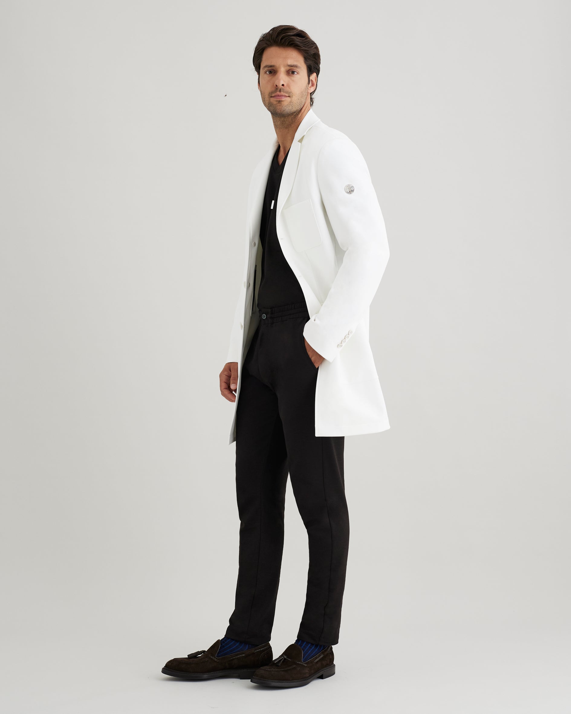 Men's Lab Coat in Antimicrobial Fabric Woven | by L'Atelier Forte | Bright White | 50 (L) | Cambridge