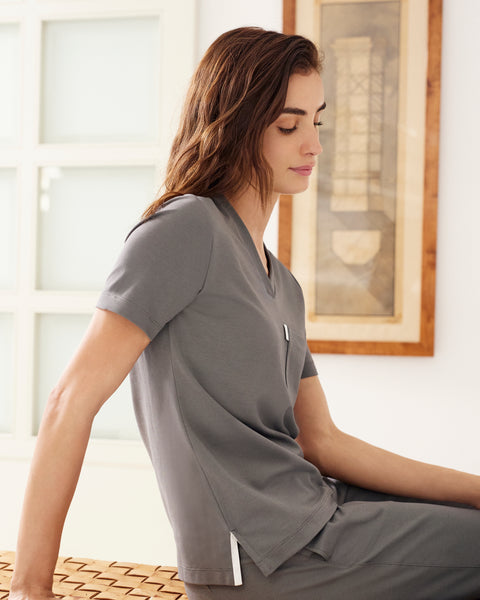 Copper Jersey V Neck Scrub Top