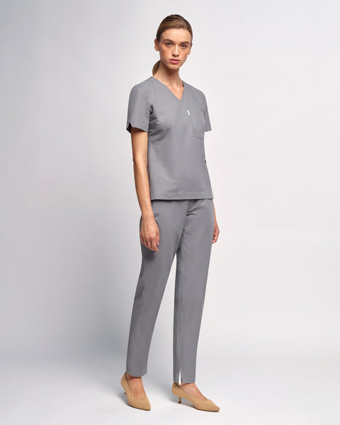 Copper Twill V-neck Notched Scrub Top