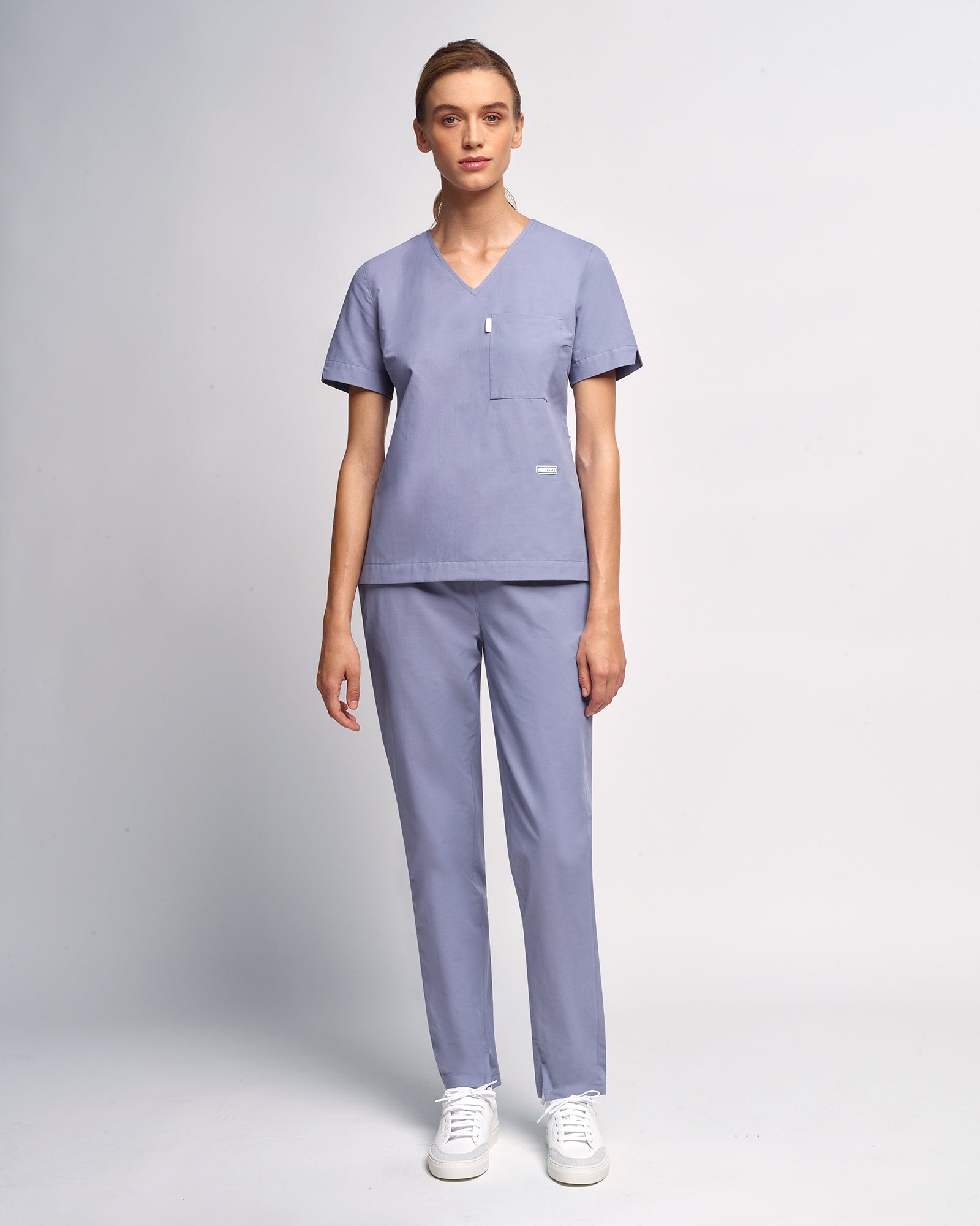 Women's V-neck Office Scrub Top | Woven Stretch