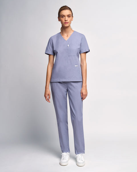 Copper Twill V-neck Notched Scrub Top