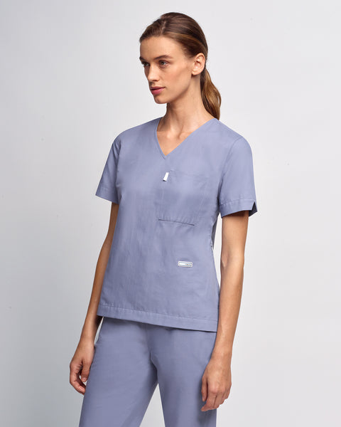 Copper Twill V-neck Notched Scrub Top