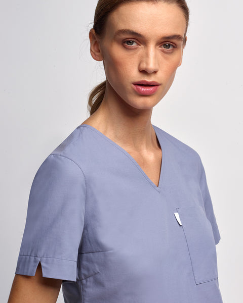 Copper Twill V-neck Notched Scrub Top