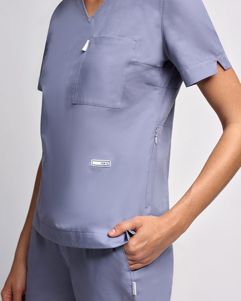 Copper Twill V-neck Notched Scrub Top