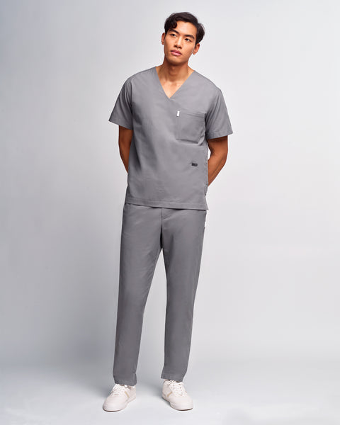 Copper Twill V-neck Notched Scrub Top