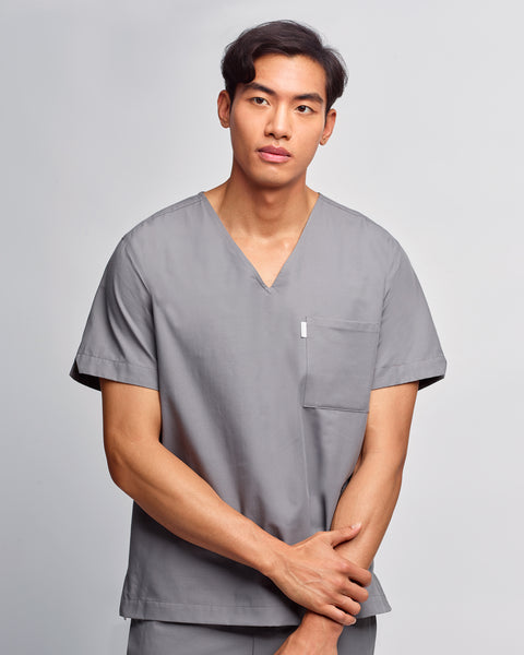 Copper Twill V-neck Notched Scrub Top