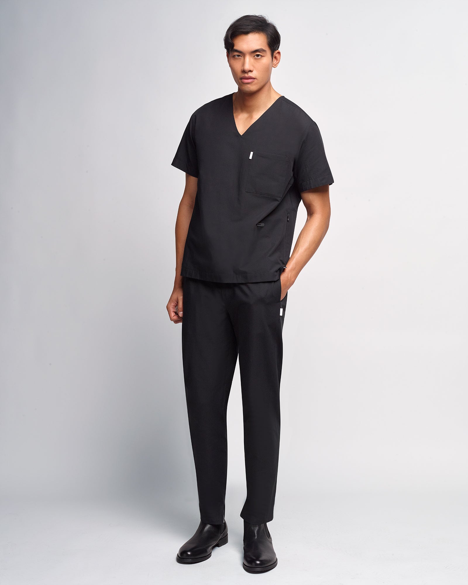 Men's V-neck Office Scrub Top | Woven Stretch