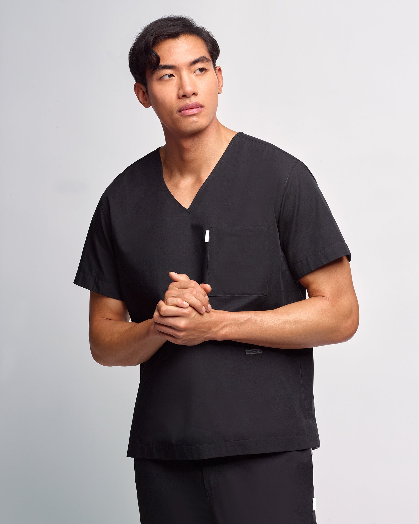 Men's V-neck Office Scrub Top | Woven Stretch